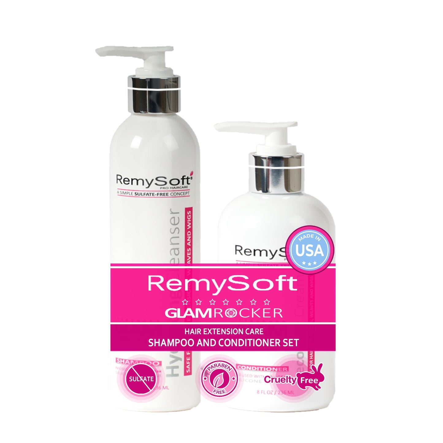 RemySoft Glam Rocker Hydrating Cleanser & Recovery Cream Duo - Safe for Hair Extensions, Weaves and Wigs - Salon Formula Shampoo and Conditioner Combo Beauty & Personal Care RemySoft
