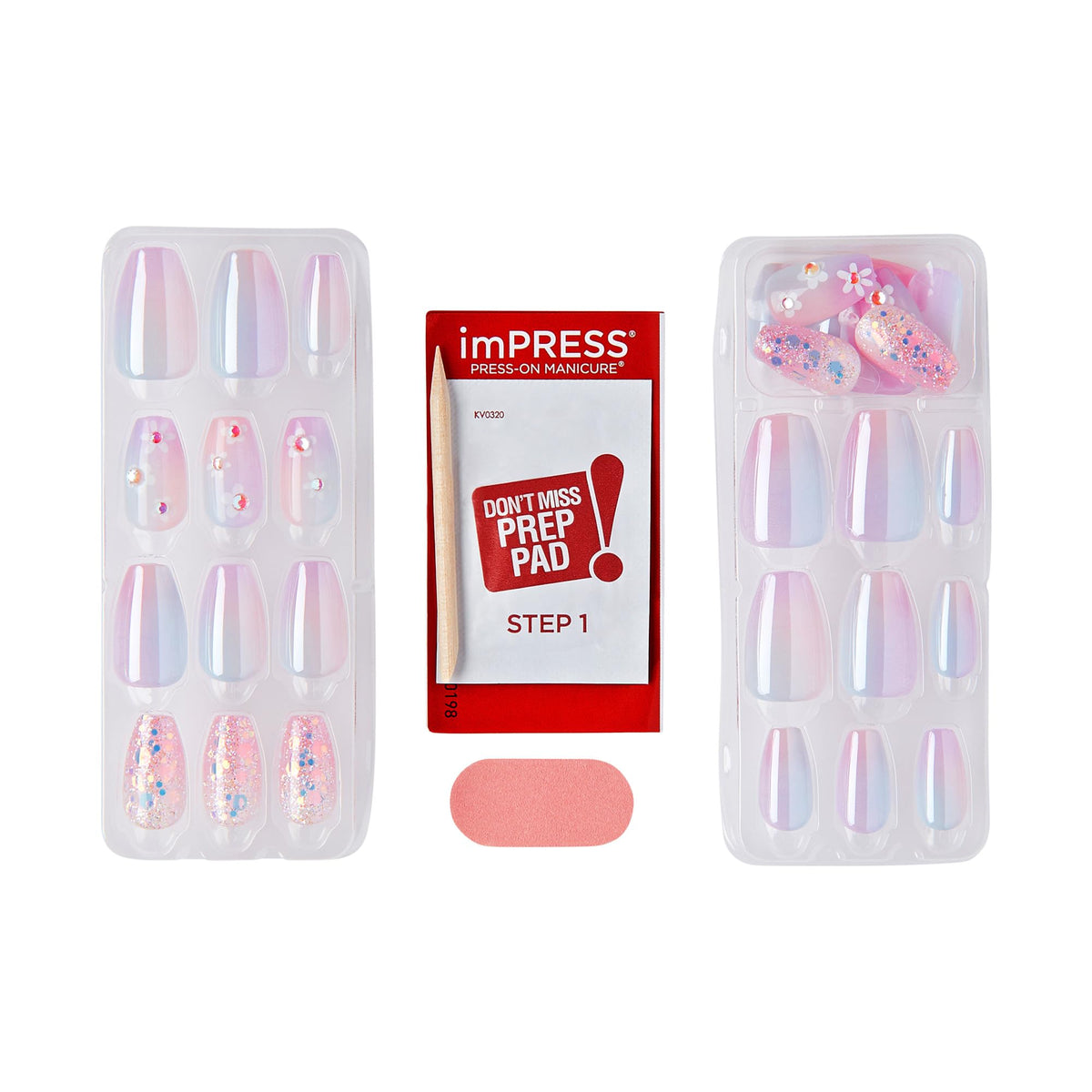 Kiss Impress Premium Press On Nails, Style ‘Portal’, Purple, Medium Coffin, No Separate Tabs, Nail Kit Contains 30 Fake Nails, Prep Pad, Mini Nail