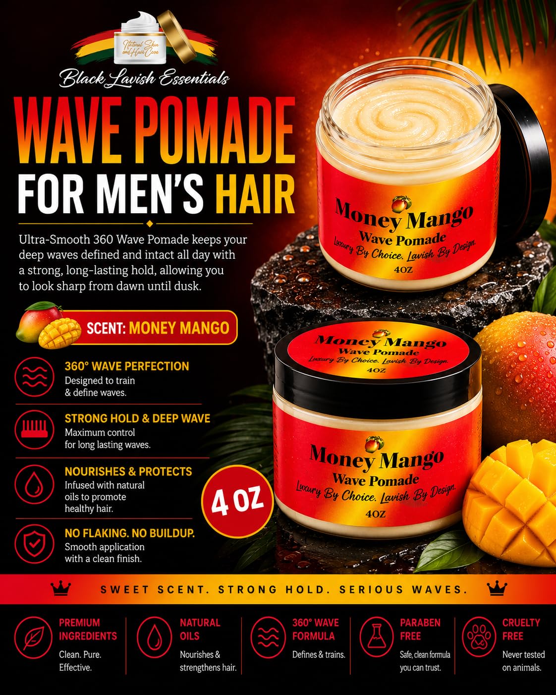 Black Lavish Essentials Ultra-Smooth 360 Wave Pomade for Men, Deep Waves, Strong Hold and Shine for Wavy Hair, Shea Butter and Mango Butter Beauty & Personal Care Black Lavish Essentials