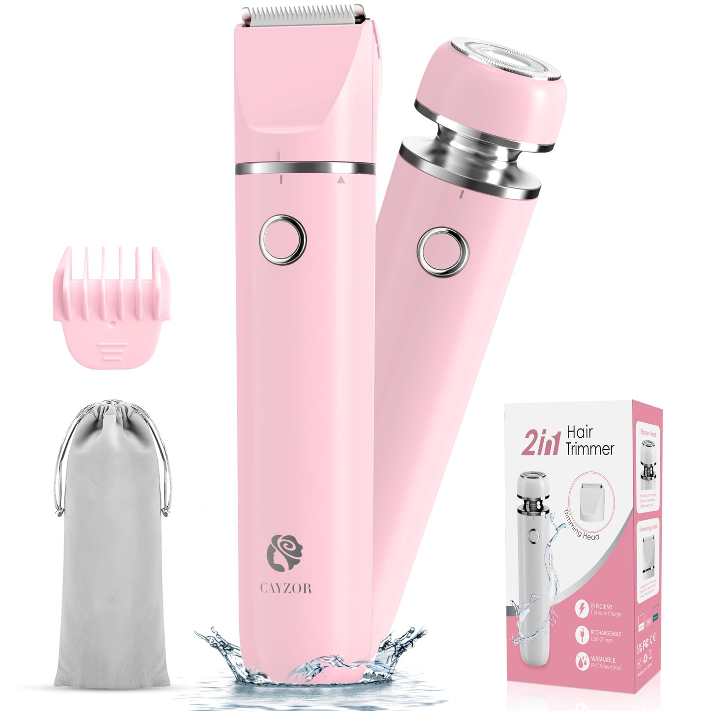 Cayzor Bikini Trimmer and Shaver Kit for Women - 2-in-1 Wet/Dry Electric Body Hair Trimmer Facial Hair Removal Cordless Waterproof Bikini Shaver Razor Beauty and Personal Care Cayzor