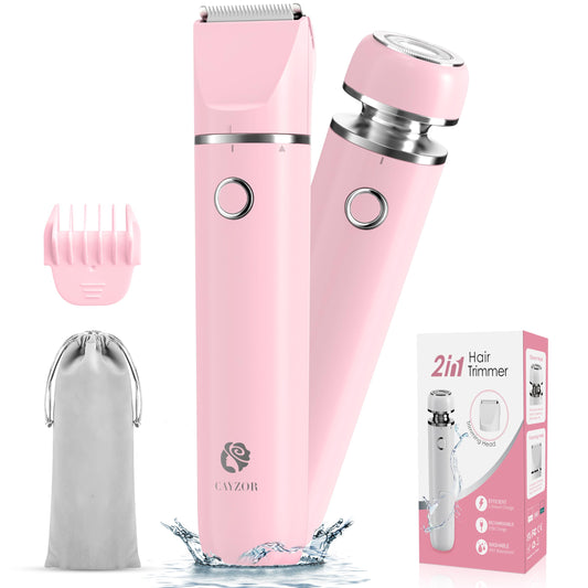 Cayzor Bikini Trimmer and Shaver Kit for Women - 2-in-1 Wet/Dry Electric Body Hair Trimmer Facial Hair Removal Cordless Waterproof Bikini Shaver Razor Beauty and Personal Care Cayzor