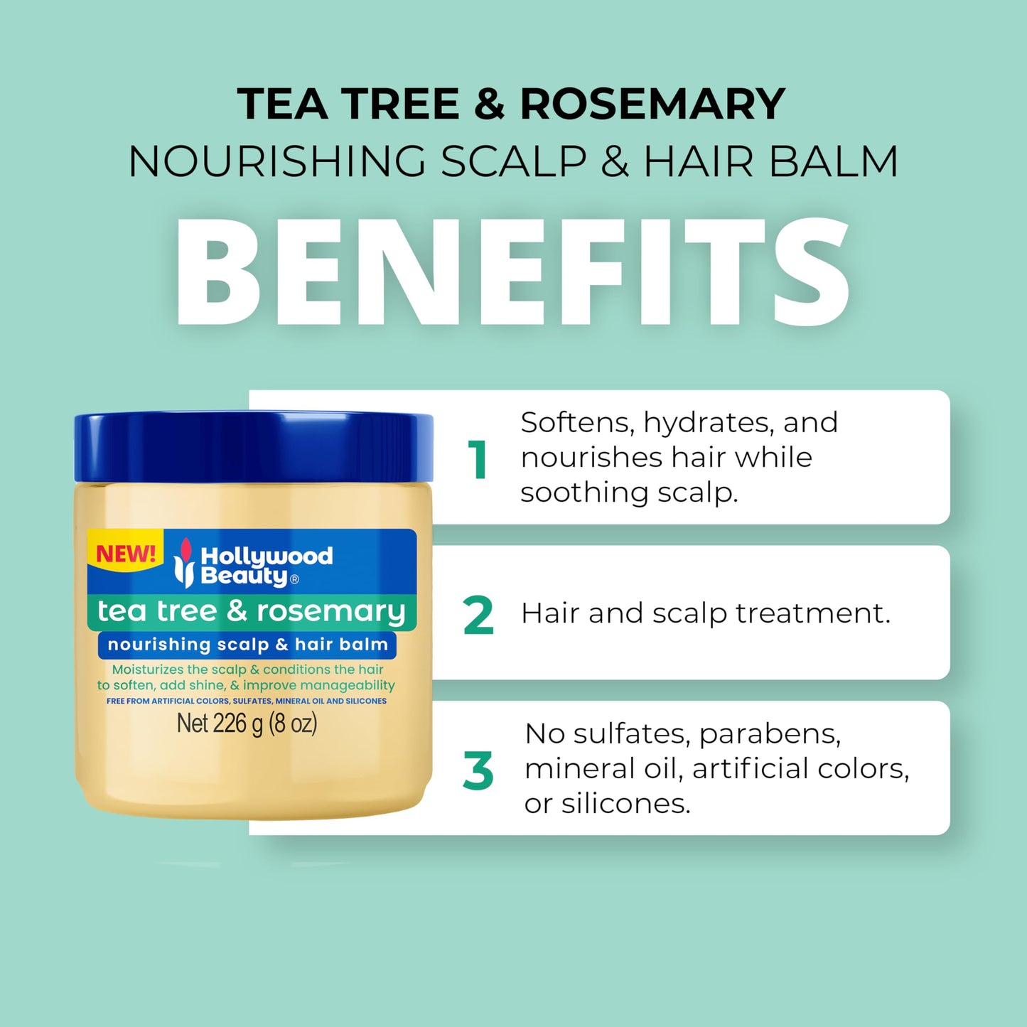 Hollywood Beauty Tea Tree & Rosemary Nourishing Scalp & Hair Balm, 8 oz - Conditions and Softens Hair Beauty & Personal Care Hollywood Beauty