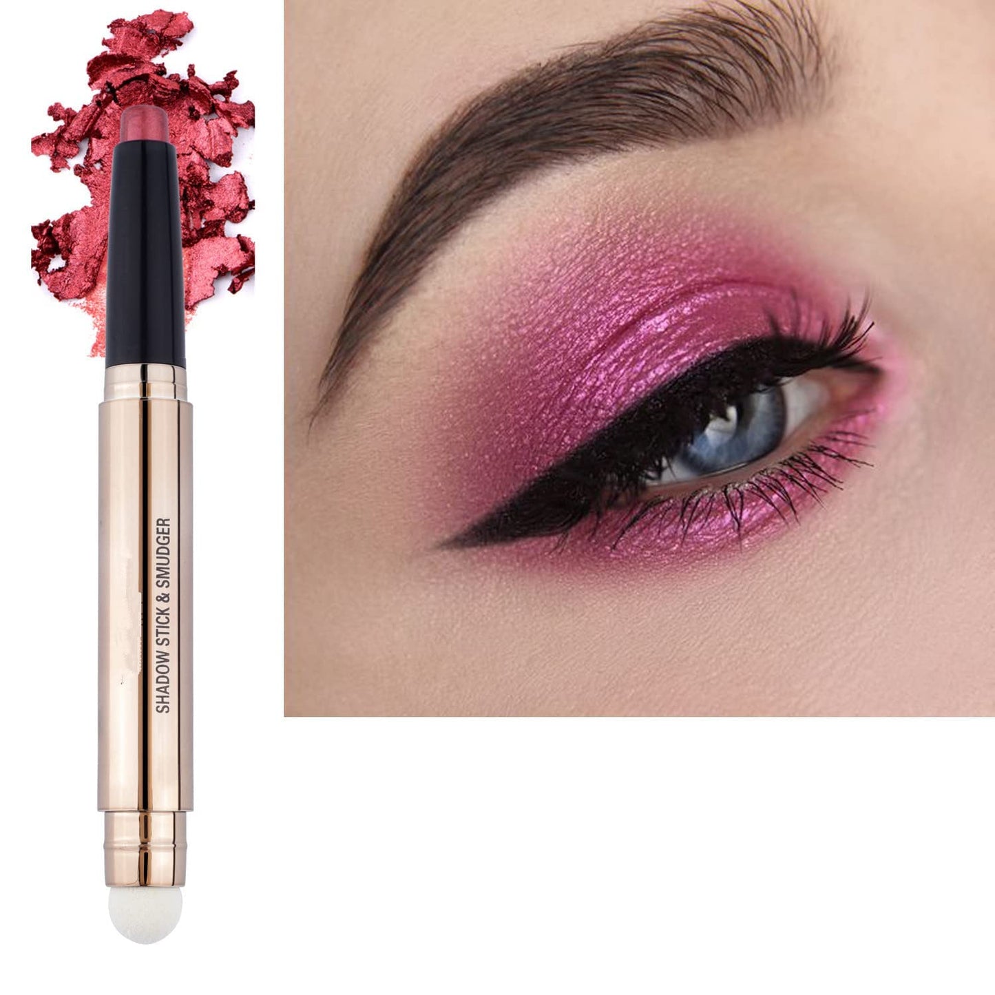 Rose Red Eyeshadow Stick 2 in 1 Eye Makeup Cream Glitter Shimmer Smooth Matte Palette Single Primer Eyeshadow Pencil, Hypoallergenic Waterproof Long Beauty & Personal Care Metiplou