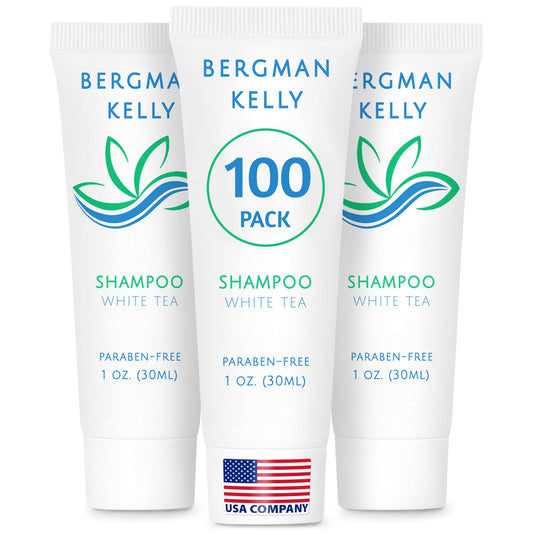 BERGMAN KELLY - Travel Size Hotel Shampoo - 1 fl oz, 100 PK, White Tea - Delight Your Guests with Revitalizing & Refreshing Hair Cleanser for Guest Beauty & Personal Care BERGMAN KELLY