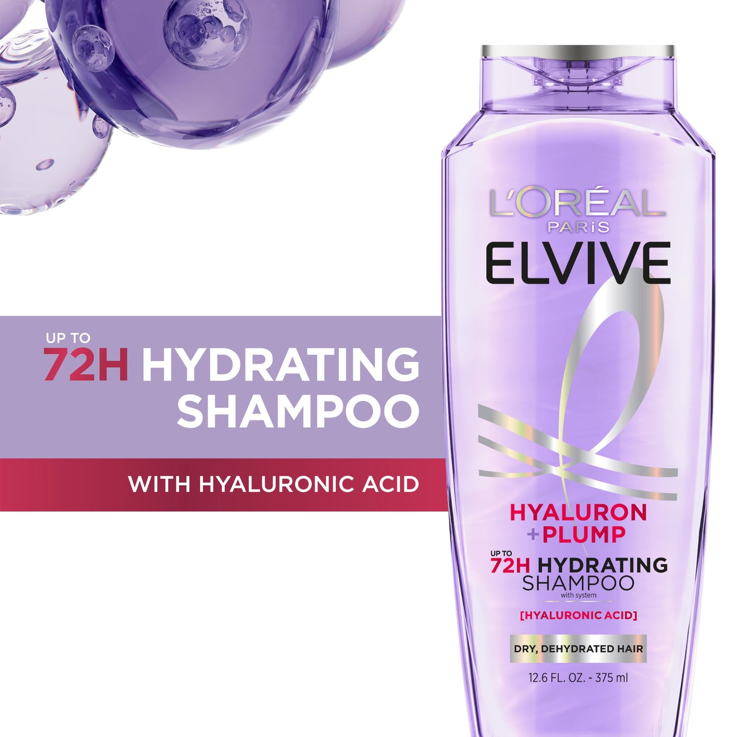 L'Oreal Paris Elvive Hyaluron Plump Hydrating Shampoo for Dehydrated, Dry Hair Infused with Hyaluronic Acid Care Complex, Paraben-Free, 12.6 Fl Oz Beauty & Personal Care L'Oreal Paris