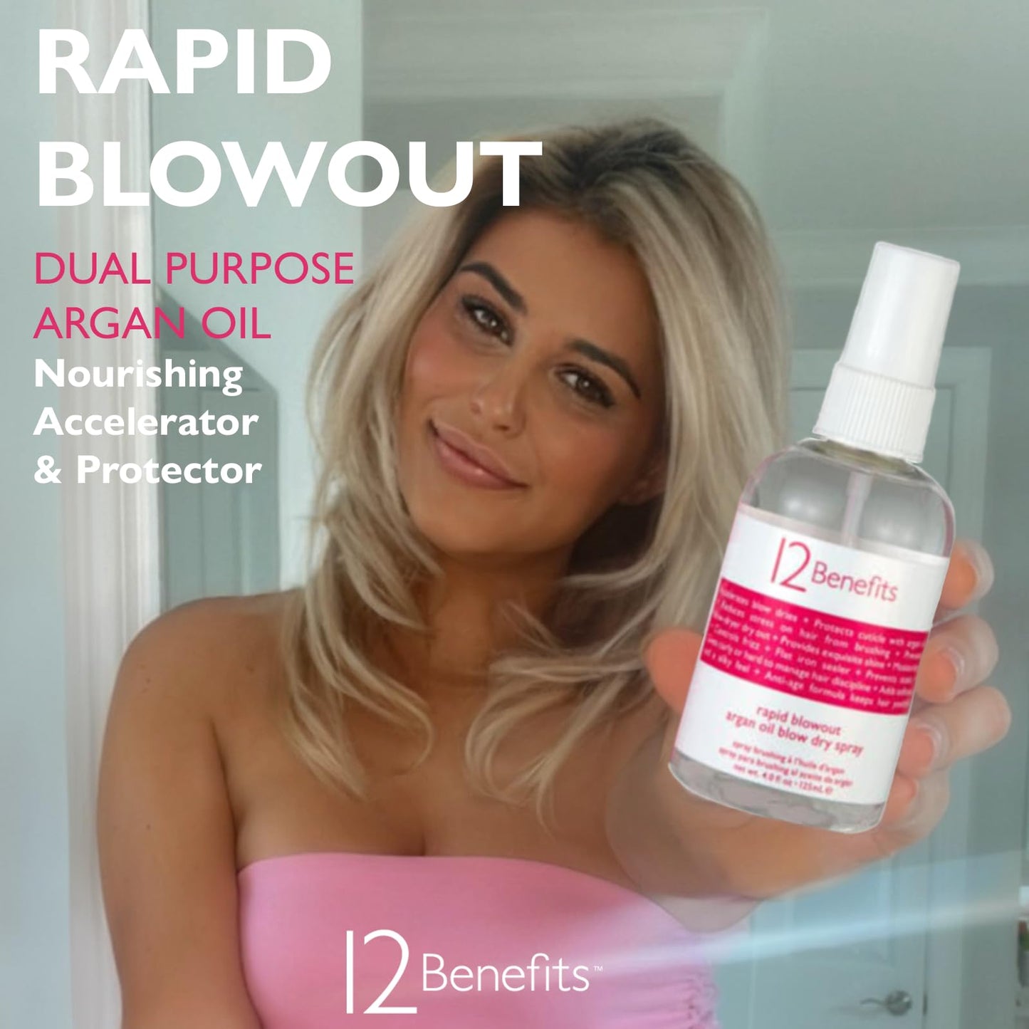 12 Benefits RAPID BLOWOUT ARGAN OIL SPRAY - Cut Blow Dry Time by 40% - Heat Protectant, Nourishes, Smooths Frizz, Adds Shine & Softens Damaged Hair, 4 Beauty & Personal Care 12 Benefits