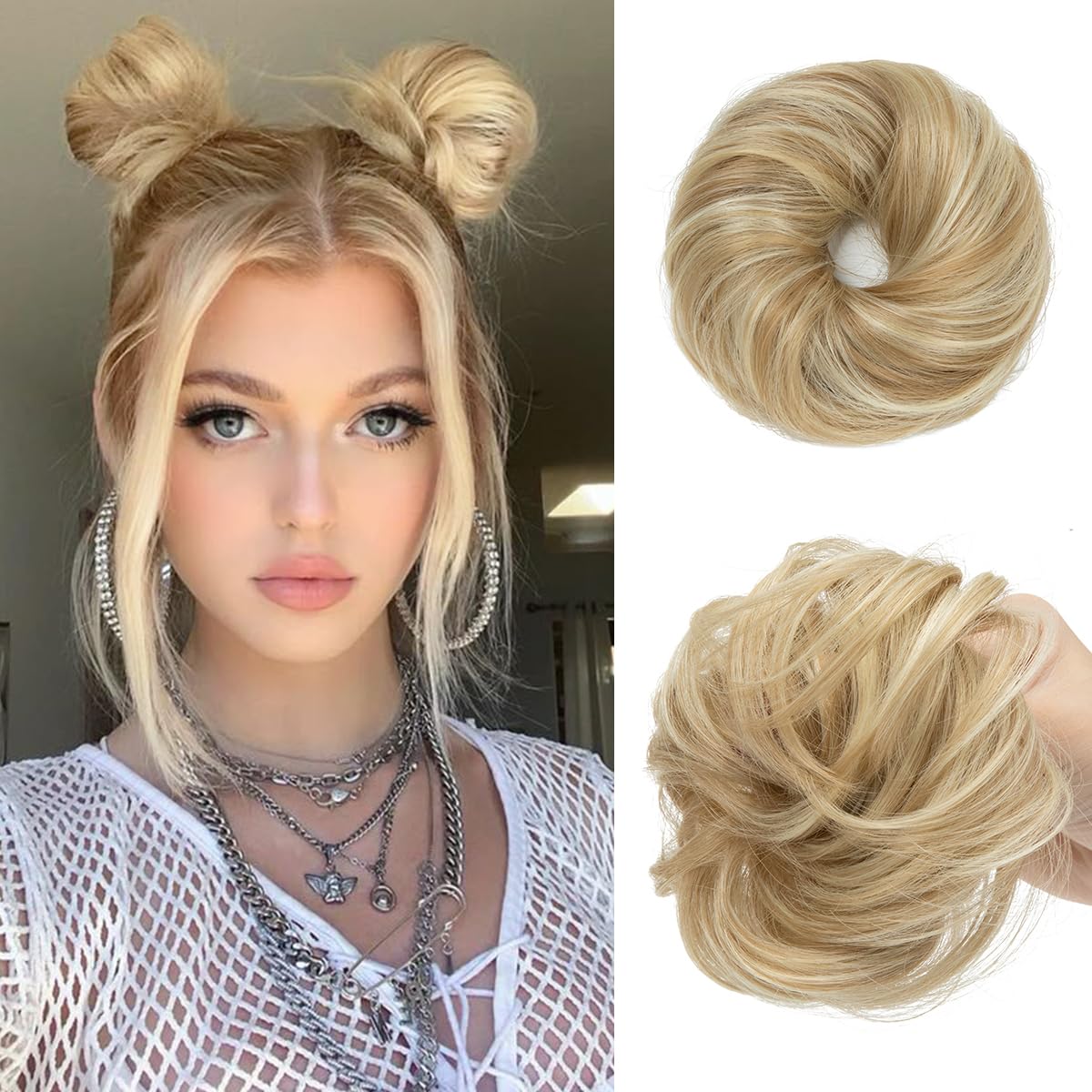 CJL HAIR 2PCs Small Cute Messy Bun Hair Piece for Thin Hair Women Mini Synthetic Curly Bun Scrunchies Updo Hairpieces Dirty Blonde Beauty and Personal Care CJL HAIR Default Title