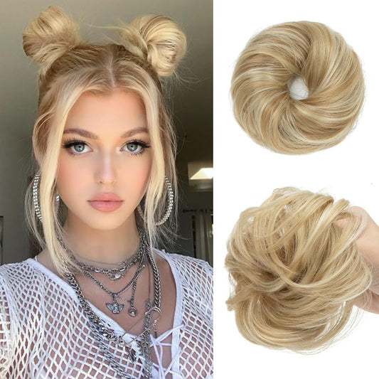 CJL HAIR 2PCs Small Cute Messy Bun Hair Piece for Thin Hair Women Mini Synthetic Curly Bun Scrunchies Updo Hairpieces Dirty Blonde Beauty and Personal Care CJL HAIR Default Title