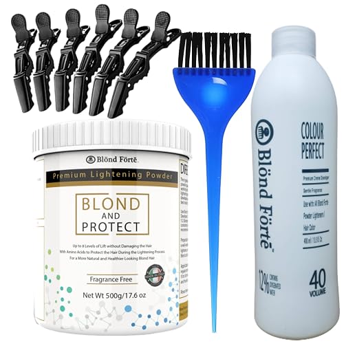 1.1 Pound Tub 8+ Level Hair Lightener Bleaching Powder Kit + 40 Volume Developer & 10 Bonus Items - Made in Italy by Blonde Forte Beauty & Personal Care PERFECT BLOND