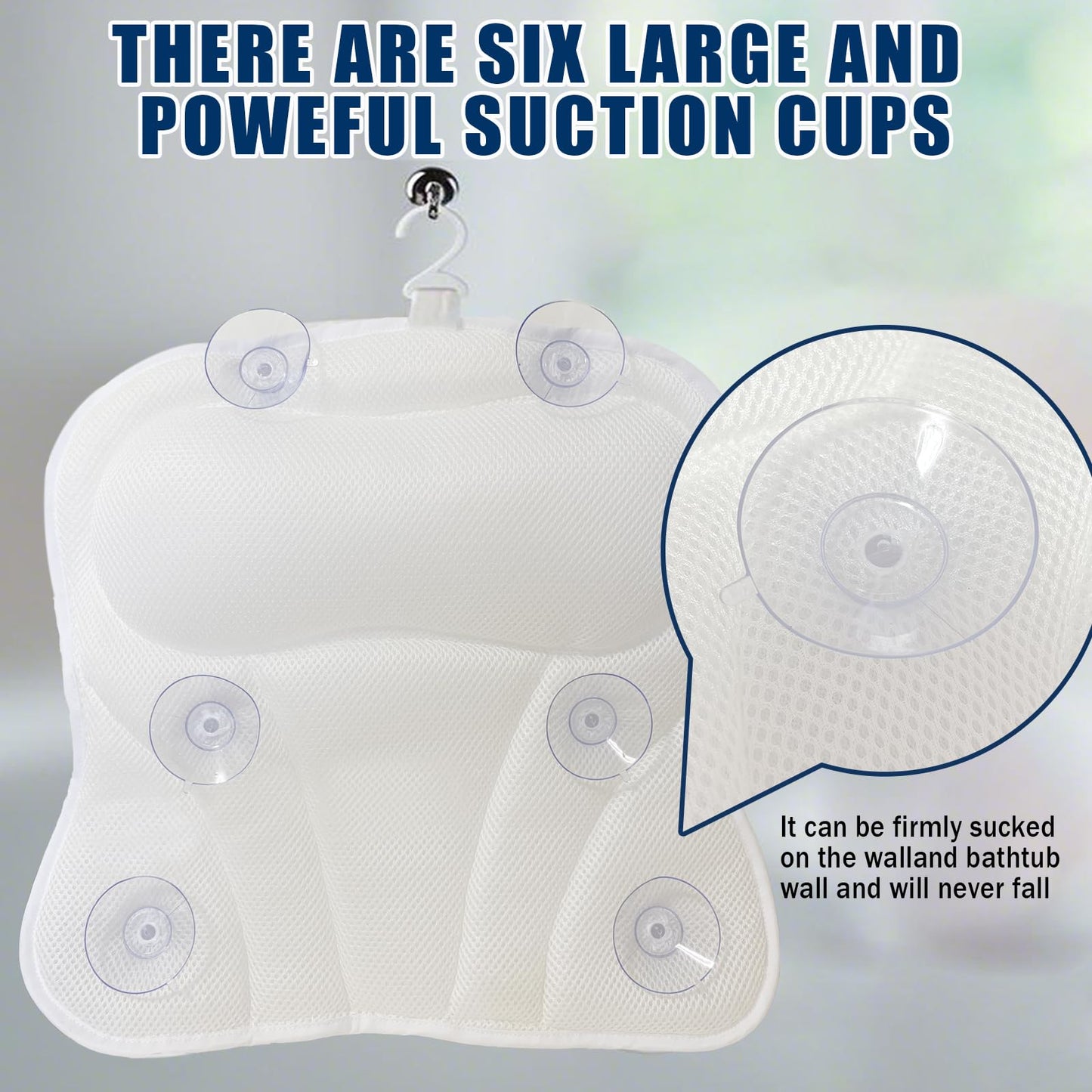 Bath Pillow Bathtub Pillow, Thick Padded Ergonomic Bathtub Headrest for Tub Neck and Back Support with Soft 4D Mesh Fabric and Six Non-Slip Suction Beauty and Personal Care Fan_Ruen