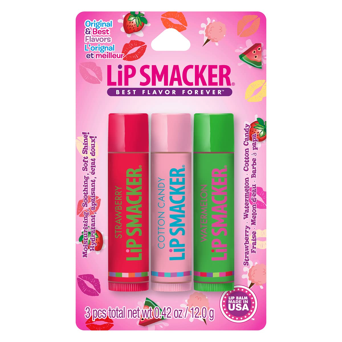 Lip Smackers Flavored Lip Balm Original & Best - Moisturizing, Soothing Trio Strawberry, Watermelon, & Cotton Candy Beauty & Personal Care Lip Smacker