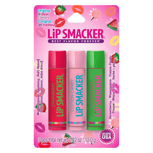 Lip Smackers Flavored Lip Balm Original & Best - Moisturizing, Soothing Trio Strawberry, Watermelon, & Cotton Candy Beauty & Personal Care Lip Smacker
