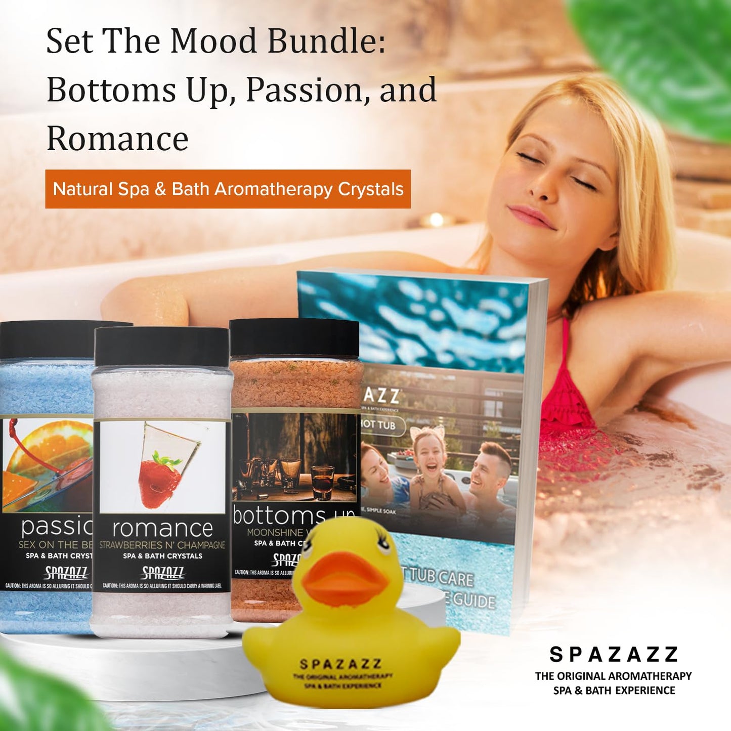 Spazazz Set The Mood Aromatherapy Bath Salts Bundle - 3-Pack (17oz Each) Passion, Romance & Bottoms Up Relaxing Bath Salt Crystals with Rubber Duck Beauty and Personal Care Spazazz