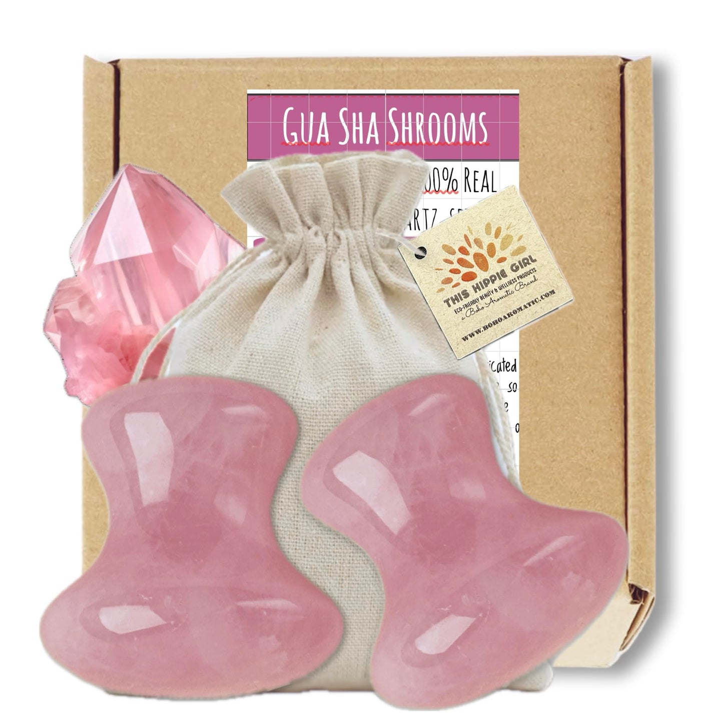 Boho Aromatic This Hippie Girl Gua Sha Mushroom Set, Jaw Sculpting Tools, A+ Rose Quartz Facial Toning and Yoga Sculpt Massage Tool, 2 Gua Sha Beauty & Personal Care Boho Aromatic