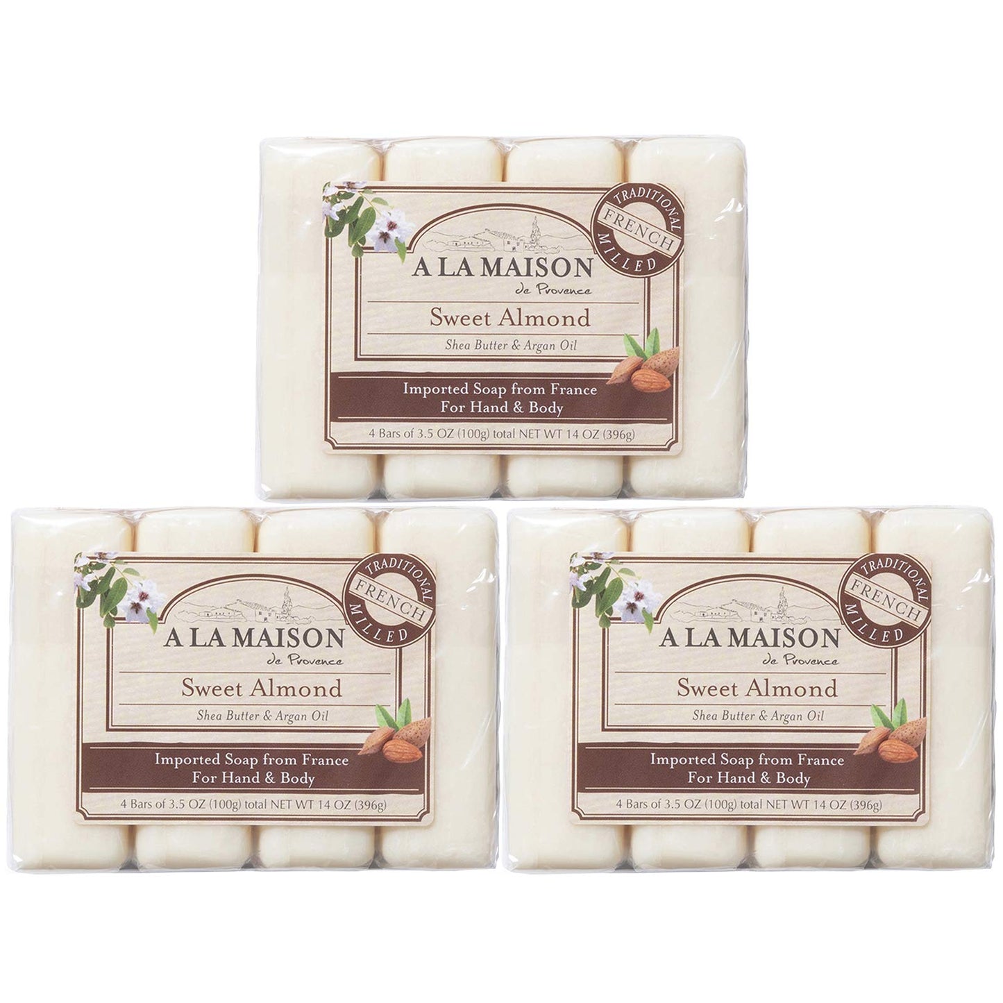 A LA MAISON Sweet Almond Bar Soap - Triple French Milled Natural Moisturizing Hand Soap Bar (12 Bars of Soap, 3.5 oz) Beauty & Personal Care A LA MAISON