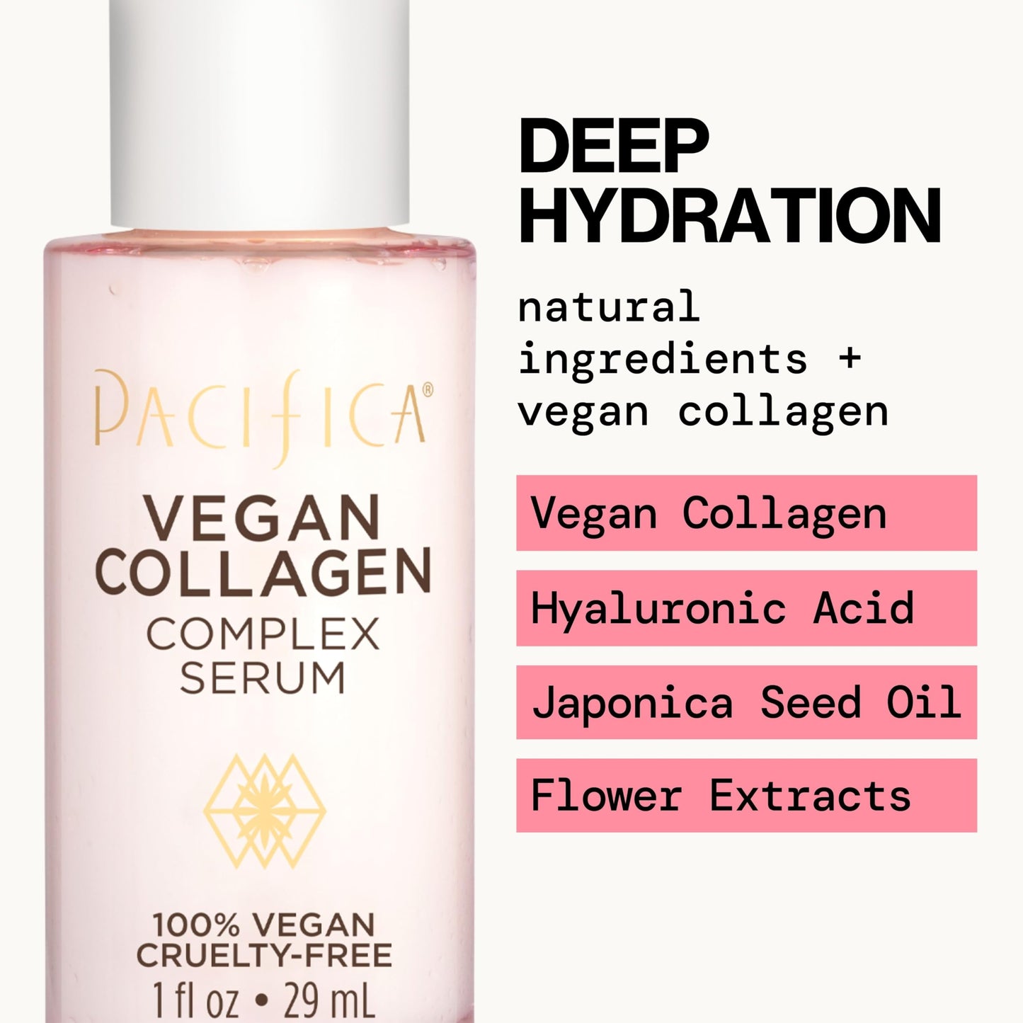 Pacifica Vegan Collagen Complex Face Serum Anti Aging Hydrating Serum w/Hyaluronic Acid for Plumping & Firming Collagen Boosting Facial Serum for Fine Beauty & Personal Care Pacifica