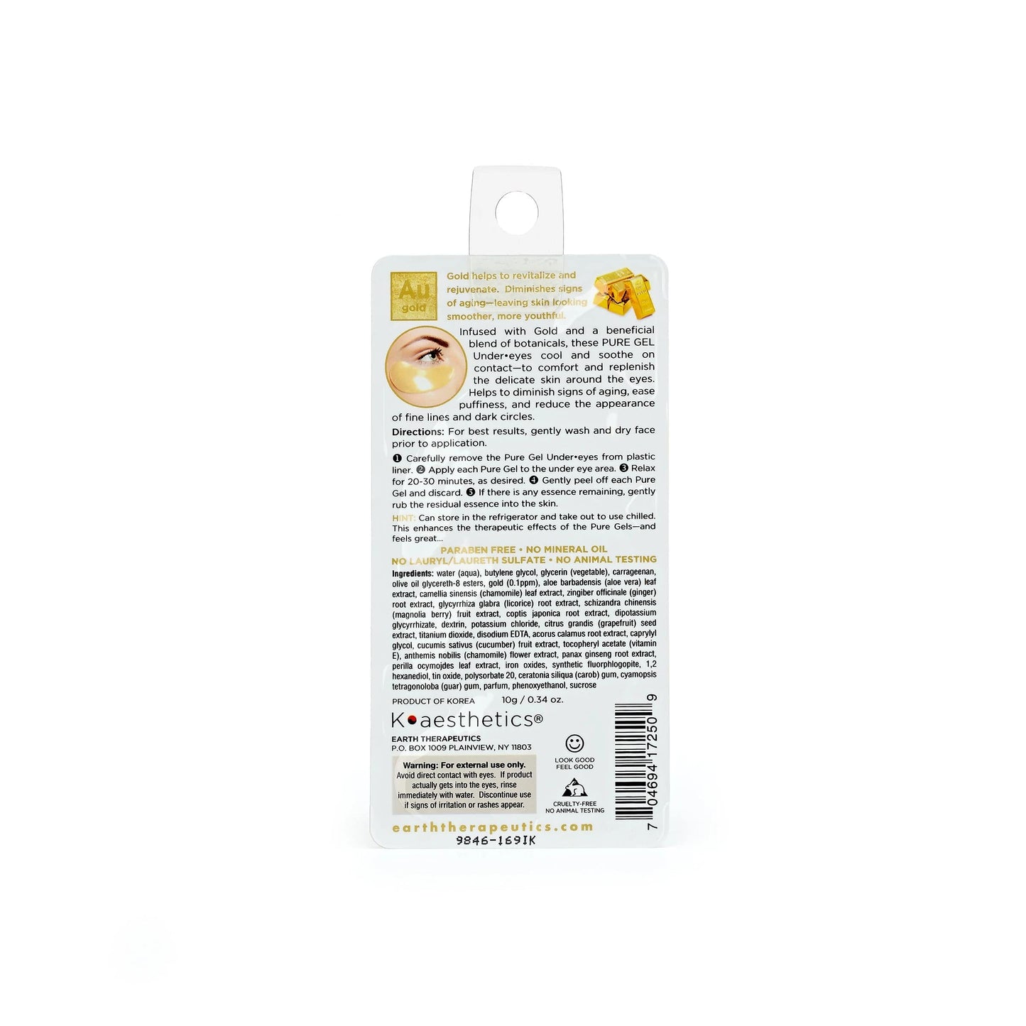 Earth Therapeutics Pure Gel Under Eye Patches - Gold (1 Pair) - Reduces Puffiness and Fine Lines Beauty & Personal Care Earth Therapeutics