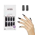 KISS Gel Fantasy Press On Nails, Nail glue included, 'Jelly Gelée', Black, Long Size, Square Shape, Includes 28 Nails, 2g glue, 1 Manicure Stick, 1 Beauty & Personal Care KISS
