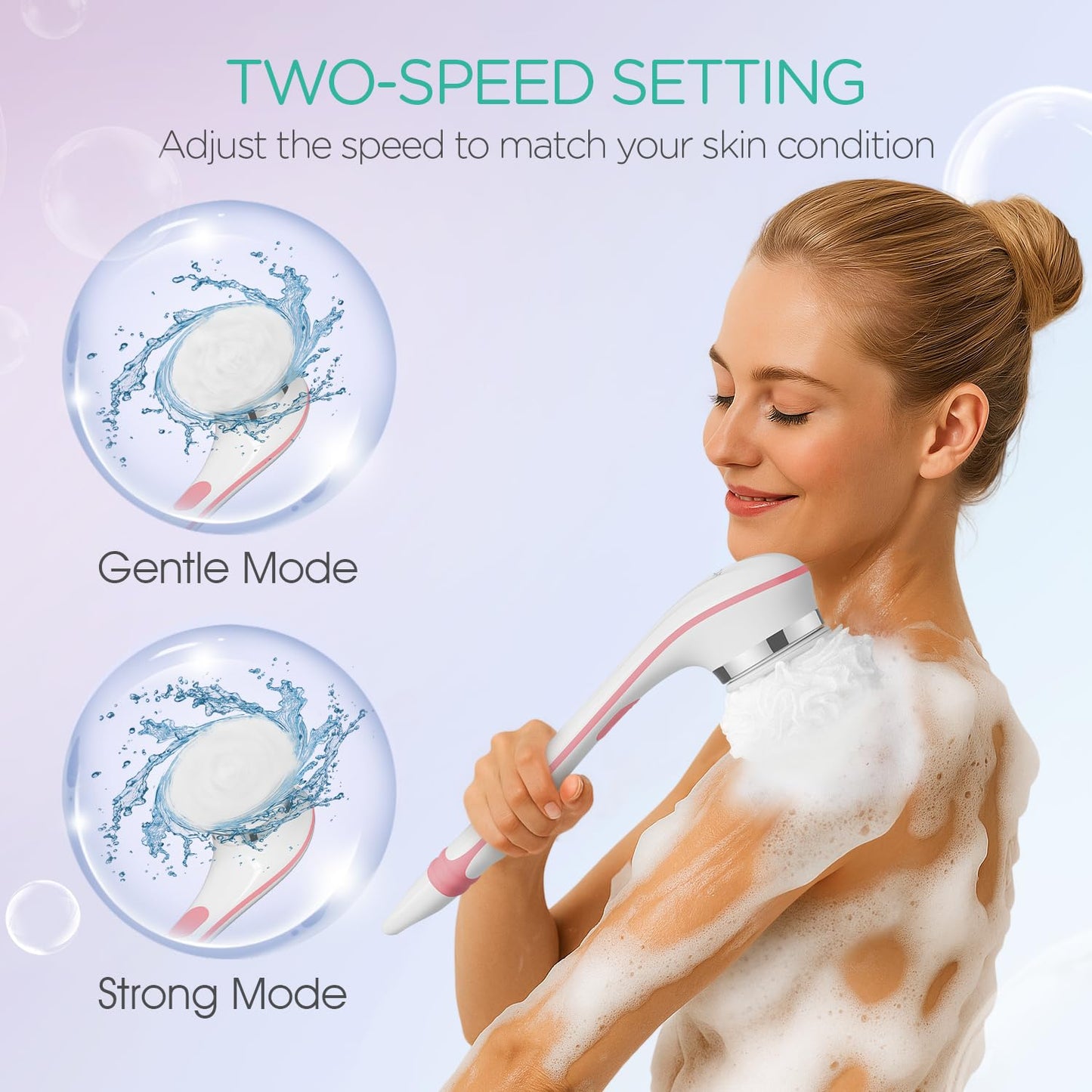 VOYOR Electric Body Brush Back Scrubber for Shower Rechargeable Exfoliating Bath Brush Powered Shower Brush with Non-Slip Long Handle Deep Cleansing Beauty and Personal Care VOYOR