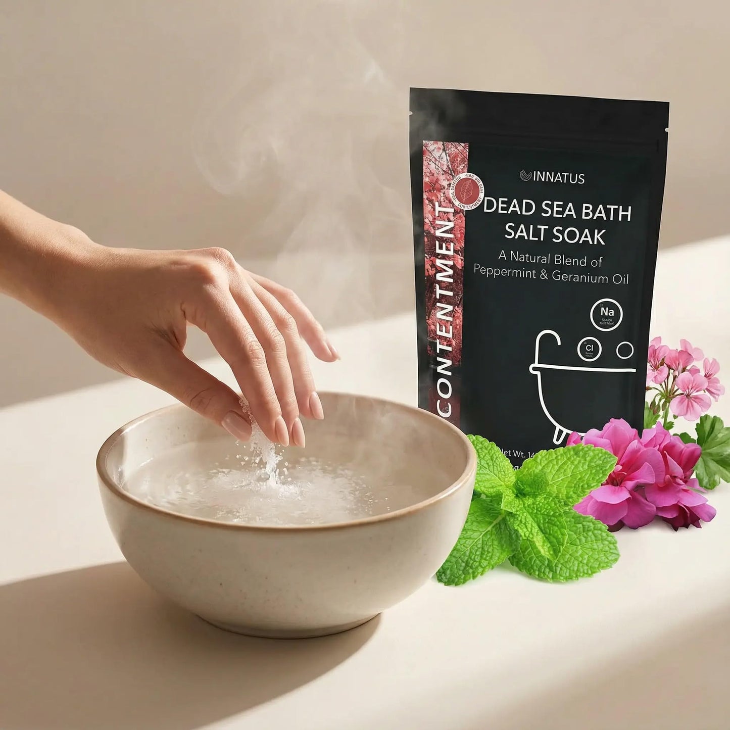 Dead Sea Soothing Bath Salt Soak with 21 Minerals - Relaxing, Detoxifying, and Nourishing for Skin - 14oz, Infused with Essential Oils - Rejuvenate Beauty and Personal Care INNATUS