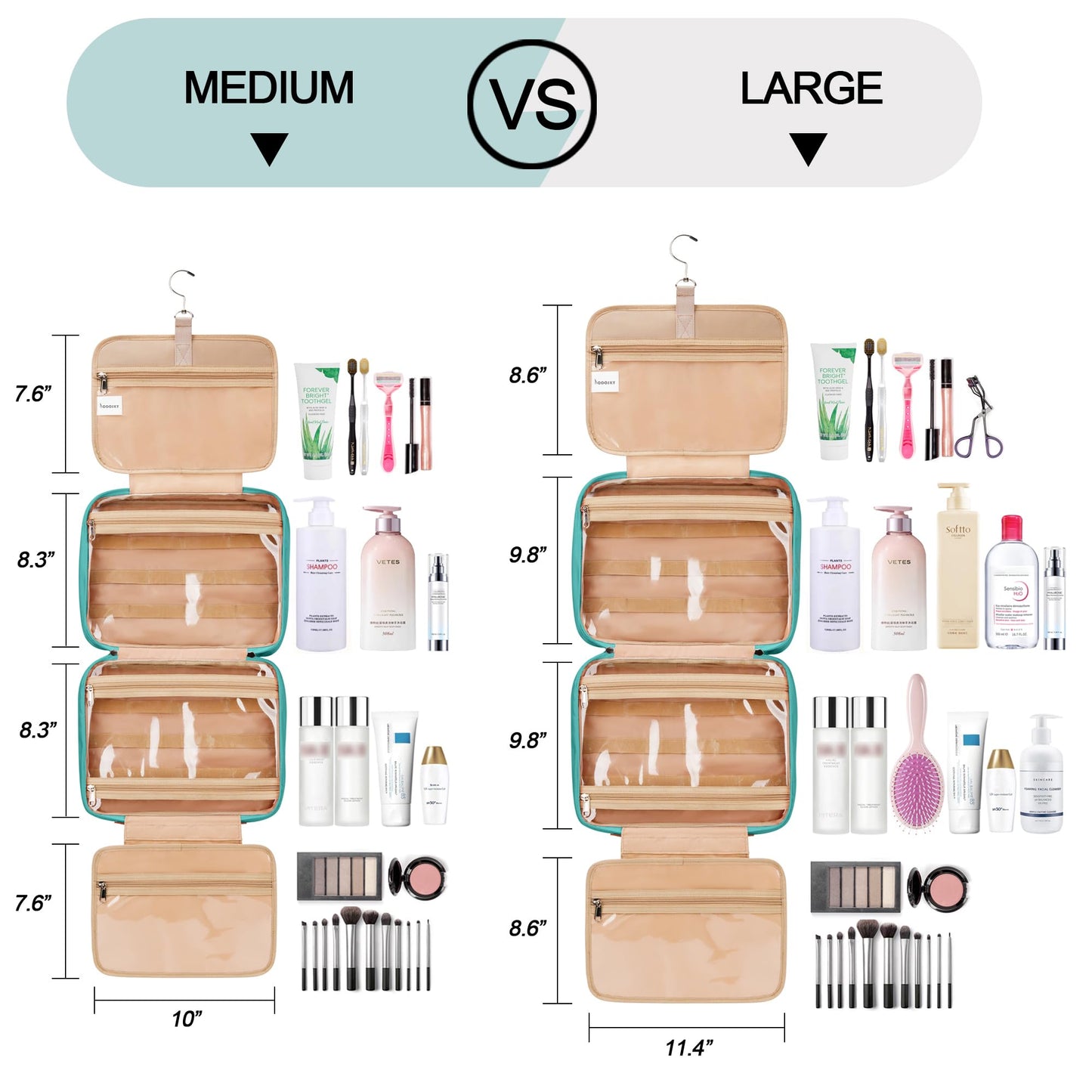 Travel Hanging Toiletry Bag for Women, with Jewelry Organizer Compartment, Medium Waterproof Hanging Makeup Accessories, Cosmetic Essentials Beauty and Personal Care COOSKY