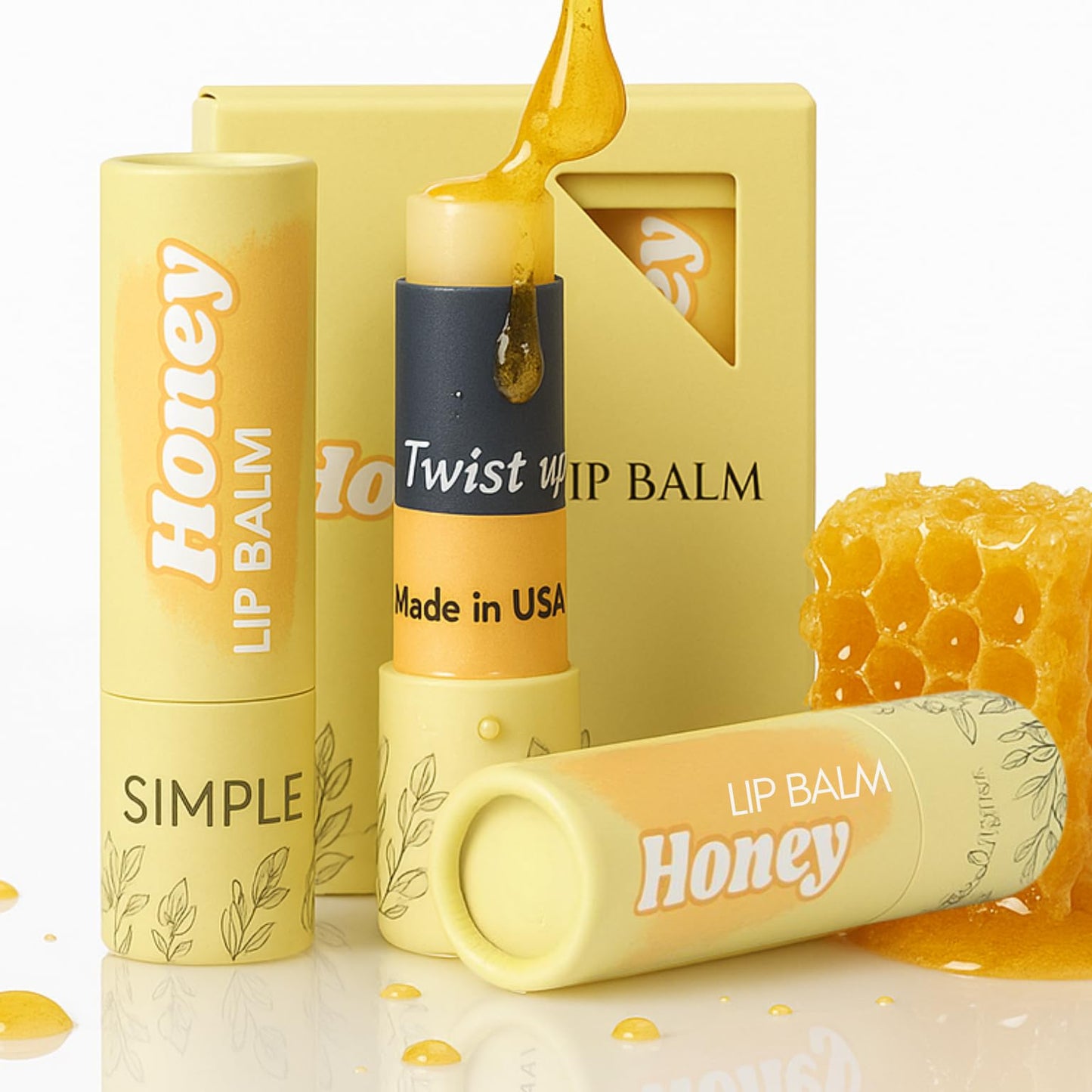 Natural Honey Lip Balm - 100%-grassfed Beef Tallow, Organic Raw Honey & Argan Oil - Ultra Moisturizing, Conditioning, No Paraffin, Non Toxic, all Beauty and Personal Care Simple Sophistication