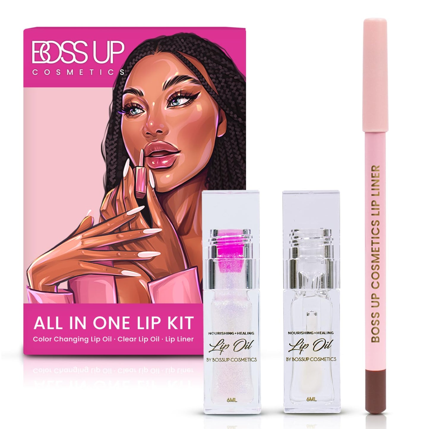 BossUp Cosmetics All-In-One Lip Kit | Light Tan Lip Liner and Lip Oil Set with Clear and Color Changing Lip Oils | Complete Lip Makeup Kit for Women Beauty & Personal Care BOSS UP Cosmetics