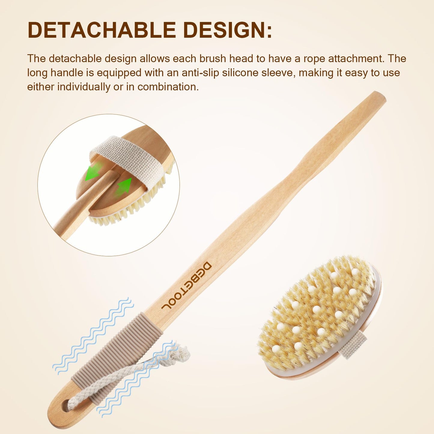 DEBETOOL Dry Brushing Set - Natural Boar Bristle Body & Face Brush, Wooden Long Handle Scrub Brush for Cellulite & Lymphatic Drainage Body Care Beauty and Personal Care DEBETOOL