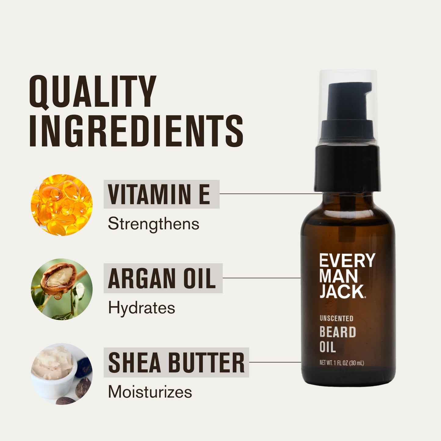 Every Man Jack Unscented Beard Oil for Men - Fragrance Free for Sensitive Skin - Naturally Moisturizes and Softens Beard w/Shea Butter & Argan Oil - 1 Beauty and Personal Care Every Man Jack