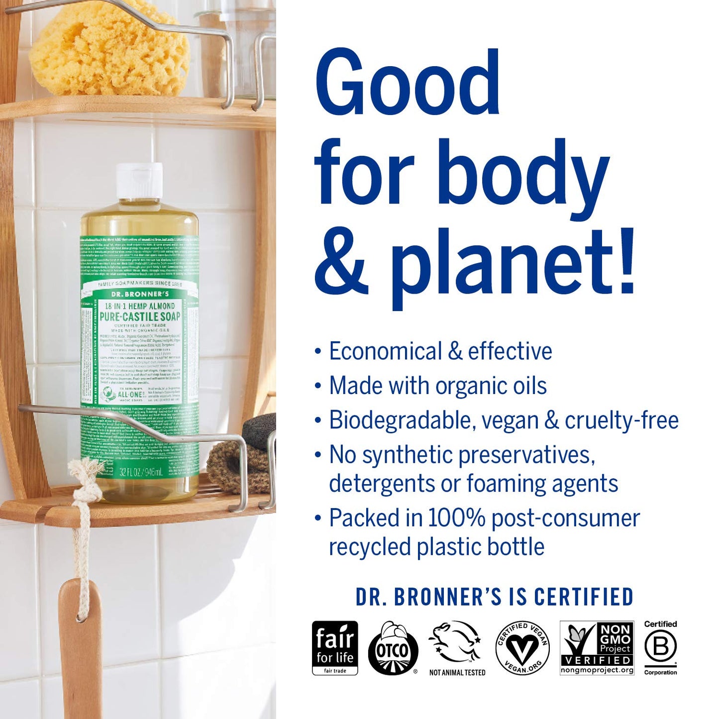 Dr. Bronner's Pure-Castile Liquid Soap - Almond Bundle. 32 oz. Bottle and 2 oz. Travel Bottle Beauty & Personal Care Dr. Bronner's