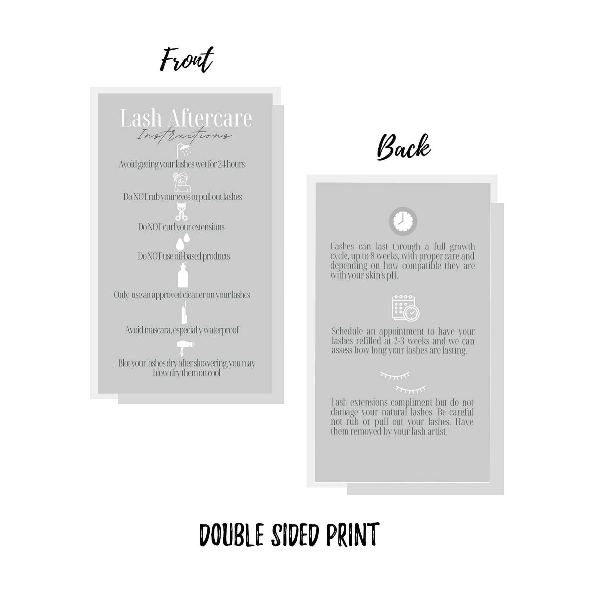 Lash Extension Aftercare Instructions Cards | 50 Pack | Double Sided Size 3.5 x 2" inches After Care (2-3 Week Fillers) | Gray with White Design Beauty & Personal Care Lashicorn