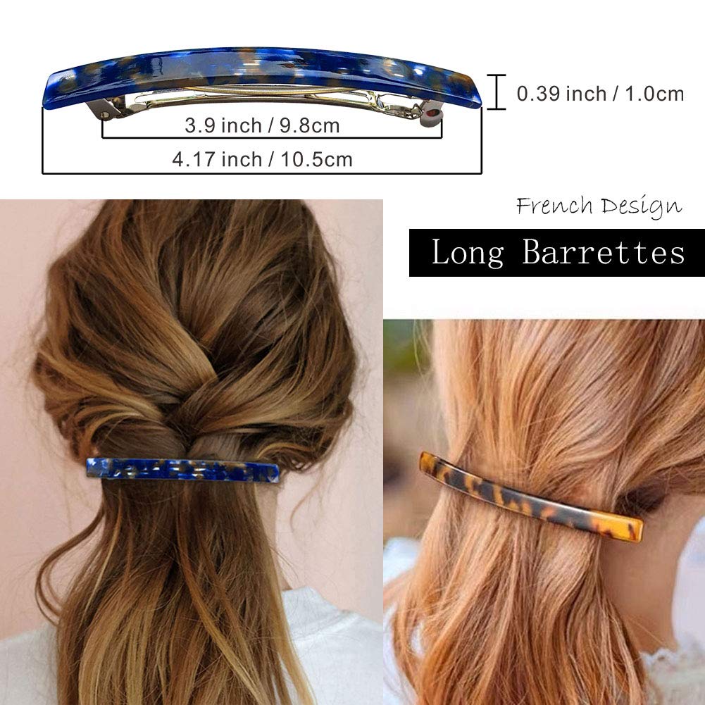 HYFEEL Long French Barrettes for Women Simple Classic Acrylic Resin Hair Clips Tortoise Shell Skinny Large 4 inch No-slip Grip Automatic Clasp Clamp Beauty & Personal Care HYFEEL