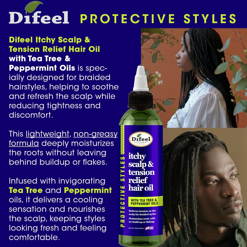 Difeel Itchy Scalp & Tension Relief Hair Oil with Tea Tree & Peppermint Oils for Braided Styles 8 oz. Beauty & Personal Care Difeel