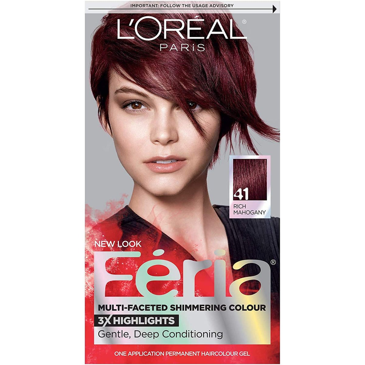 L'Oreal Paris Feria Multi-Faceted Shimmering Permanent Hair Color, 41 Crushed Garnet (Rich Mahogany), Pack of 1, Hair Dye Beauty & Personal Care L'Oreal Paris