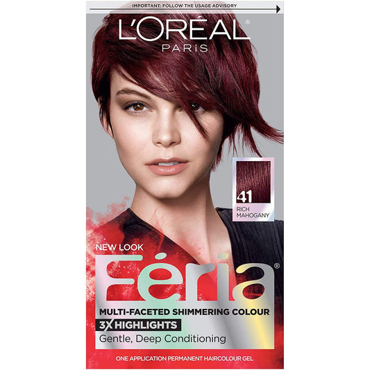 L'Oreal Paris Feria Multi-Faceted Shimmering Permanent Hair Color, 41 Crushed Garnet (Rich Mahogany), Pack of 1, Hair Dye Beauty & Personal Care L'Oreal Paris