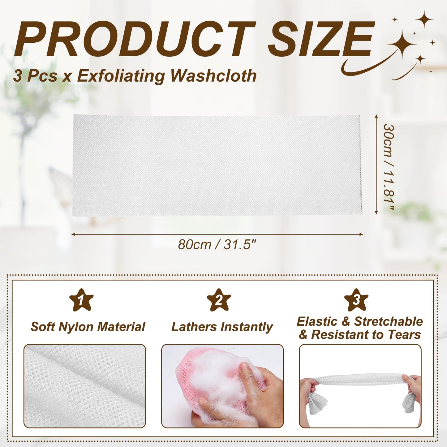 uxcell 3 Pcs Back Scrubber, Nylon Bath Sponge Extended, 31 Inch African Exfoliating Long Net Body Scrubber Shower Loofah for Women Men Use Body Bath Beauty and Personal Care uxcell