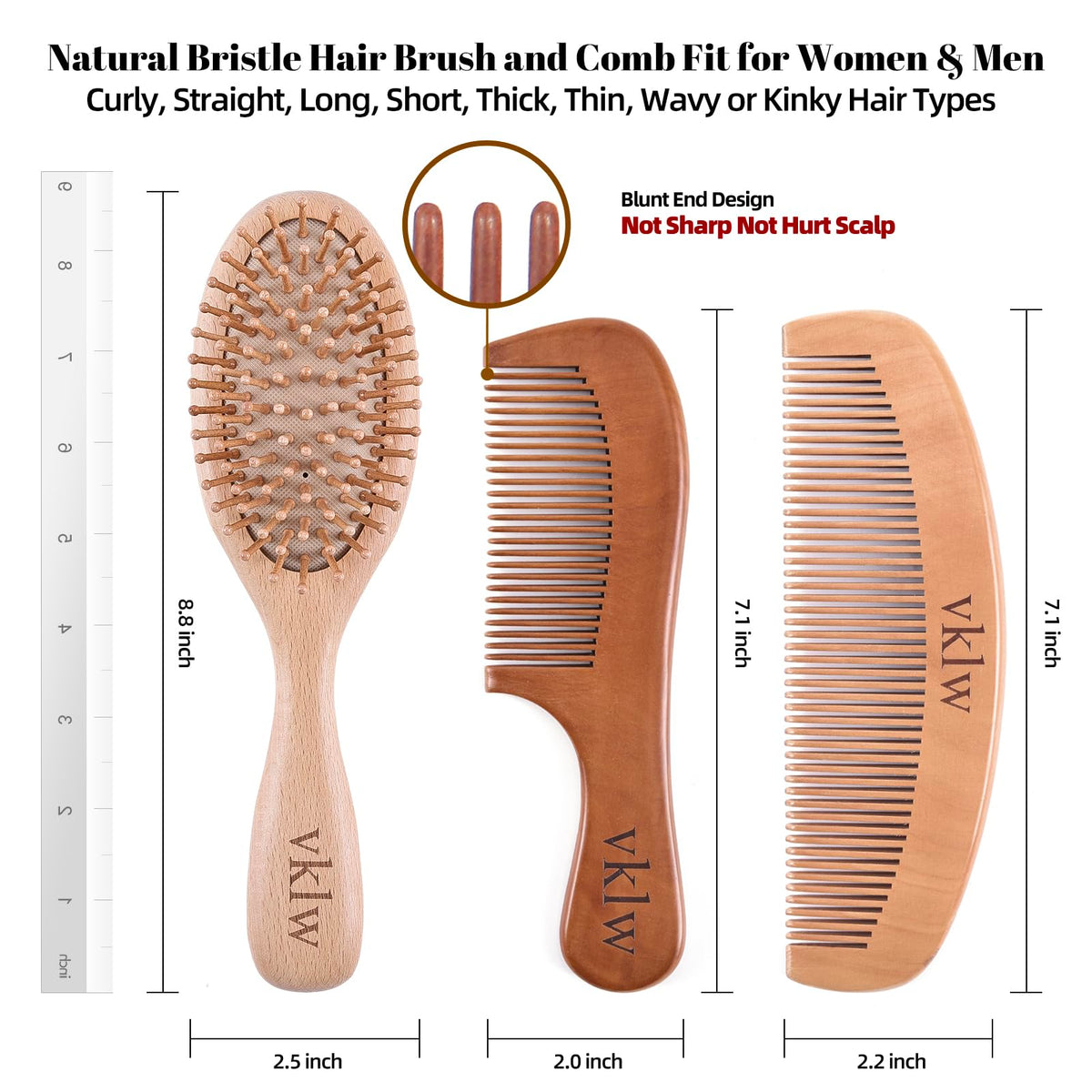 vklw Wooden Hair Brush and Comb, One-piece Design, Reduce Frizz and Static, Massage Scalp, Detangling Paddle Hairbrush for Women, Girls, Kids Beauty & Personal Care vklw