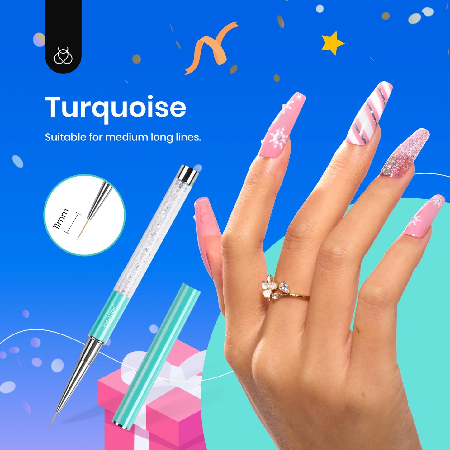 Beetles Gel Polish Nail Art Liner Brushes 5Pcs Painting Art Design Pen Set Diamond Application Rhinestone Handle Dotting Drawing Sizes 5 7 9 11 20mm Beauty & Personal Care beetles Gel Polish