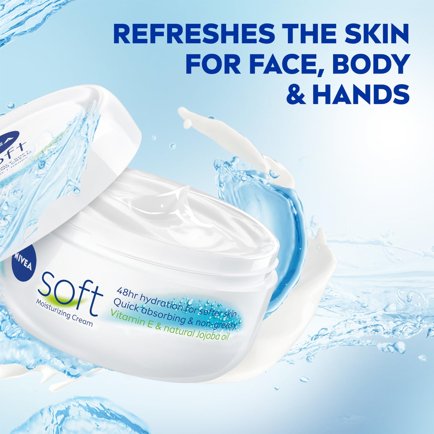 NIVEA Soft Refreshingly Soft Moisturizing Cream, Lightweight Body Moisturizer for Face, Body and Hands, Body Cream Enriched with Jojoba Oil Beauty & Personal Care NIVEA