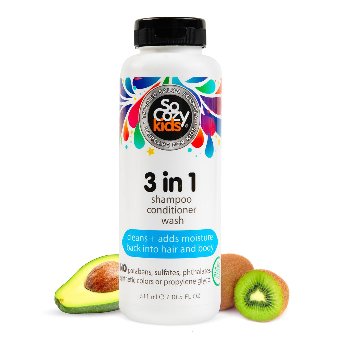 SO COZY Kids Shampoo, Conditioner & Body Wash, Gentle 3-in-1, 10.5 Fl Oz