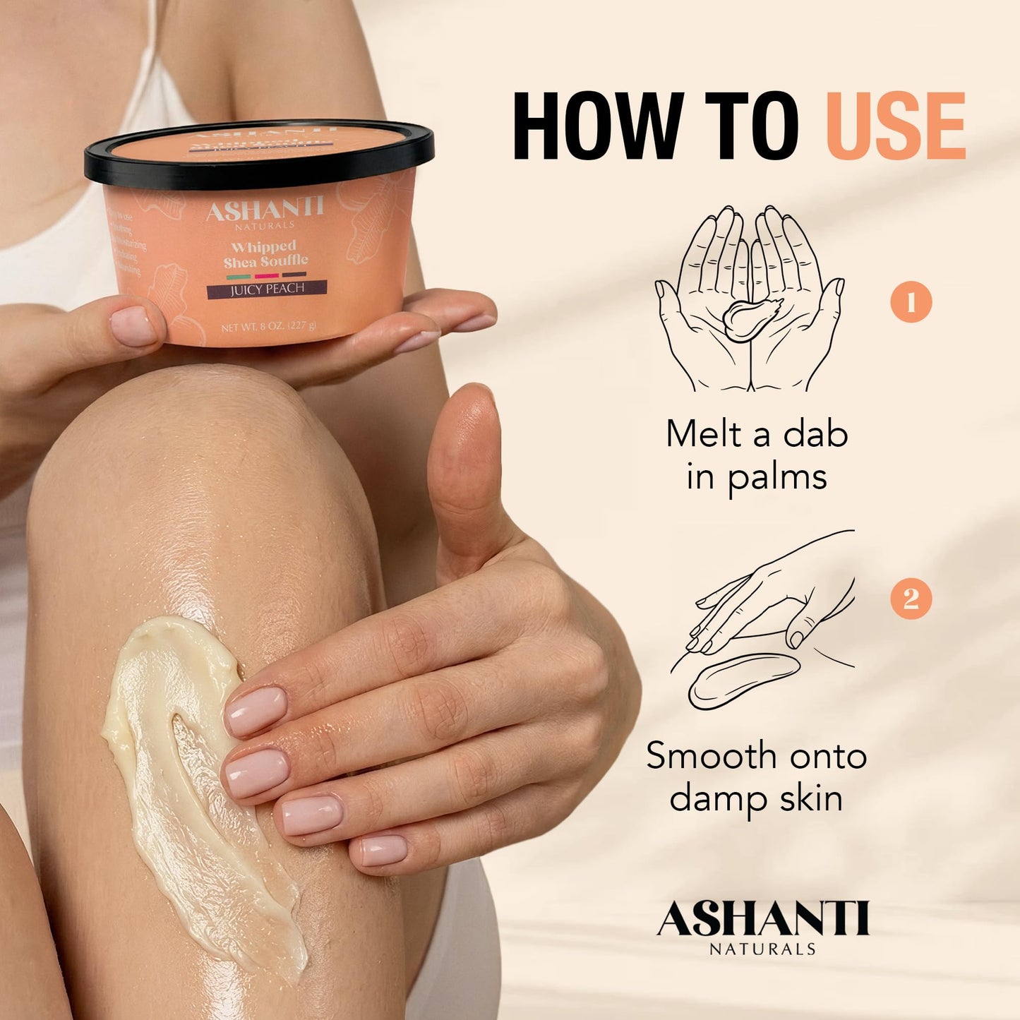 Ashanti Naturals Scented Whipped Shea Butter for Skin | African Body Butter for Women w/Coconut, Almond Oil (Juicy Peach Souffle, 8 oz) Beauty & Personal Care Ashanti Naturals
