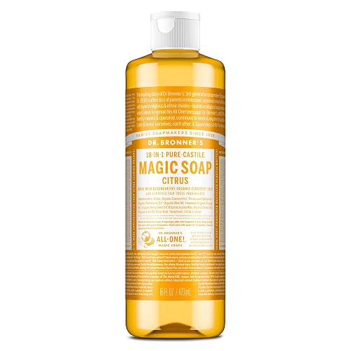 Dr. Bronner's Magic Soap-Pure-Castile Liquid Soap (Citrus, 16 oz, 1-Pack) - Made with Regenerative Organic Certified Oils, 18-in-1 Uses: Body, Hair Beauty & Personal Care Dr. Bronner's