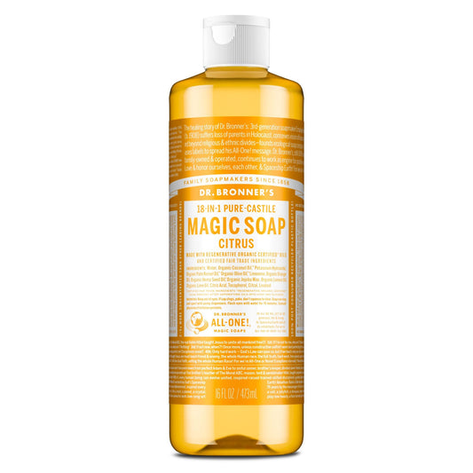 Dr. Bronner's Magic Soap-Pure-Castile Liquid Soap (Citrus, 16 oz, 1-Pack) - Made with Regenerative Organic Certified Oils, 18-in-1 Uses: Body, Hair Beauty & Personal Care Dr. Bronner's