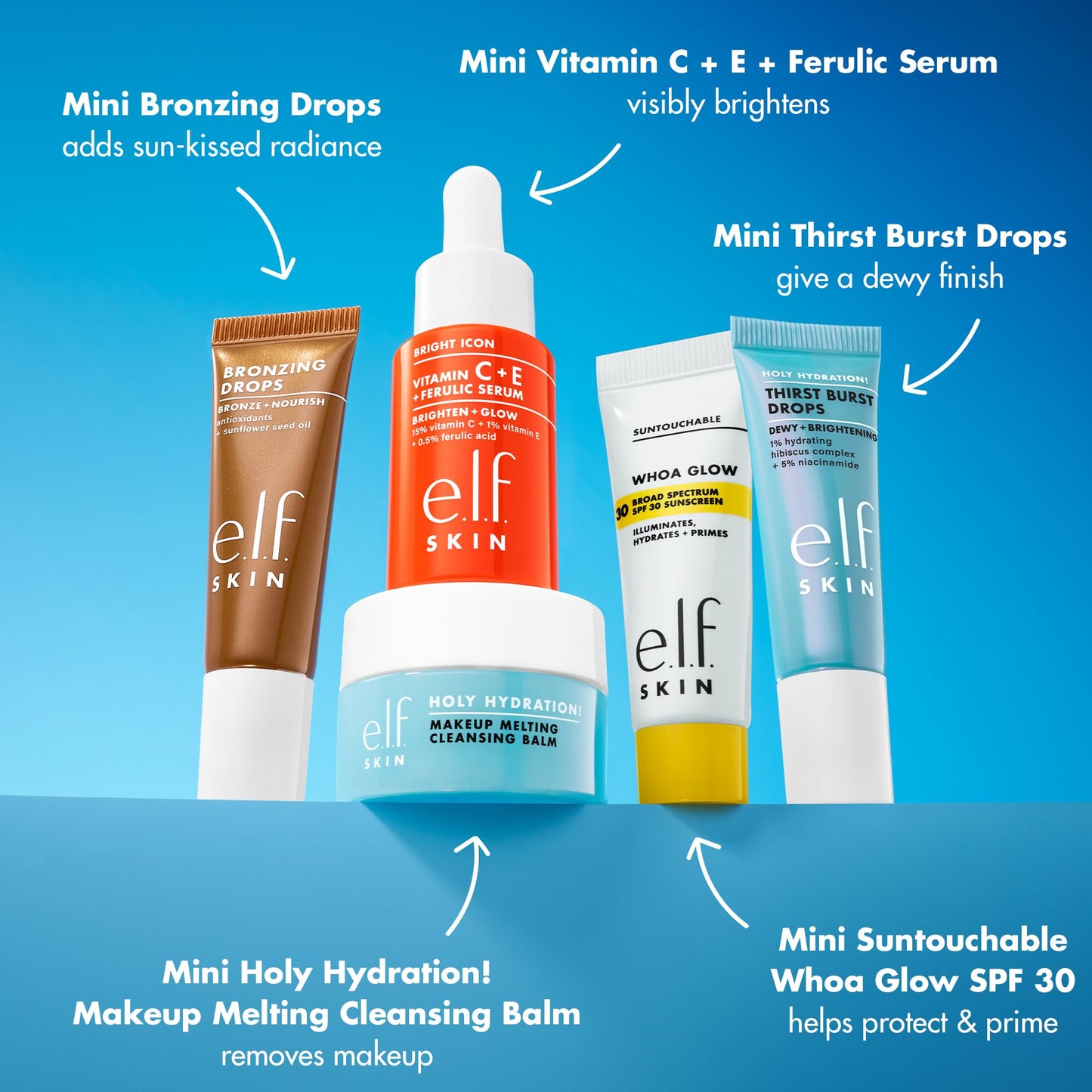 e.l.f. SKIN Best & Obsessed Skincare Kit, Travel-Size Makeup Remover, Sunscreen & Brightening Serums For Glowy Skin, Vegan Beauty & Personal Care e.l.f.