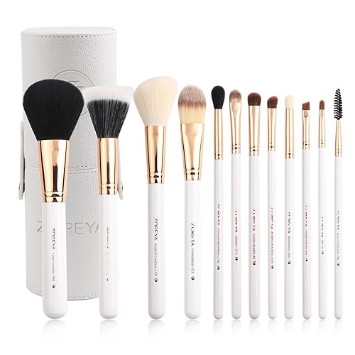 Z'OREYA Travel Makeup Brush Set White 12pcs Makeup Brushes Premium Synthetic Hair Professional Foundation Powder Contour Blush Cosmetic Eye Brush Sets Beauty & Personal Care Z'OREYA