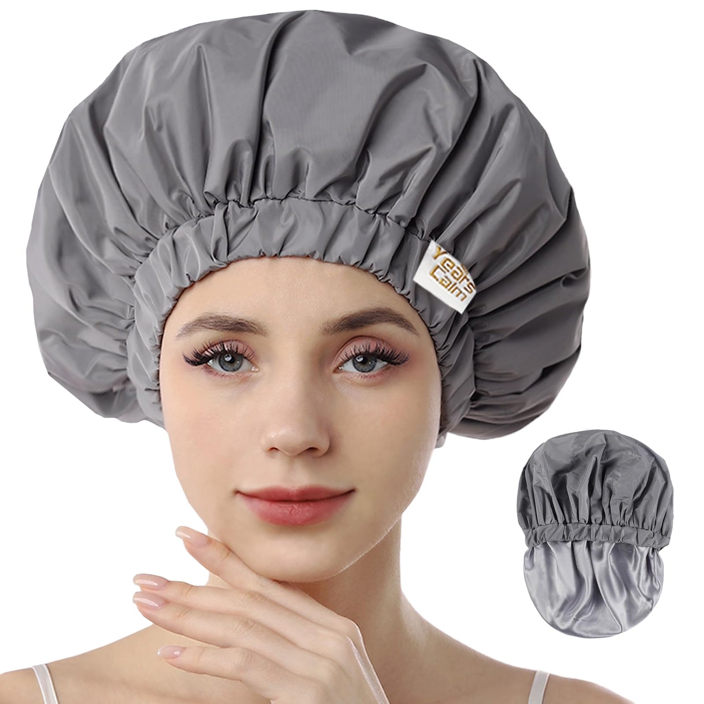 Years calm Reusable Waterproof Shower Caps for Women, Hair Caps for Showers, Double-Layer Elastic Design, for All Hairstyles, Travel-Friendly (grey) Beauty and Personal Care Years calm