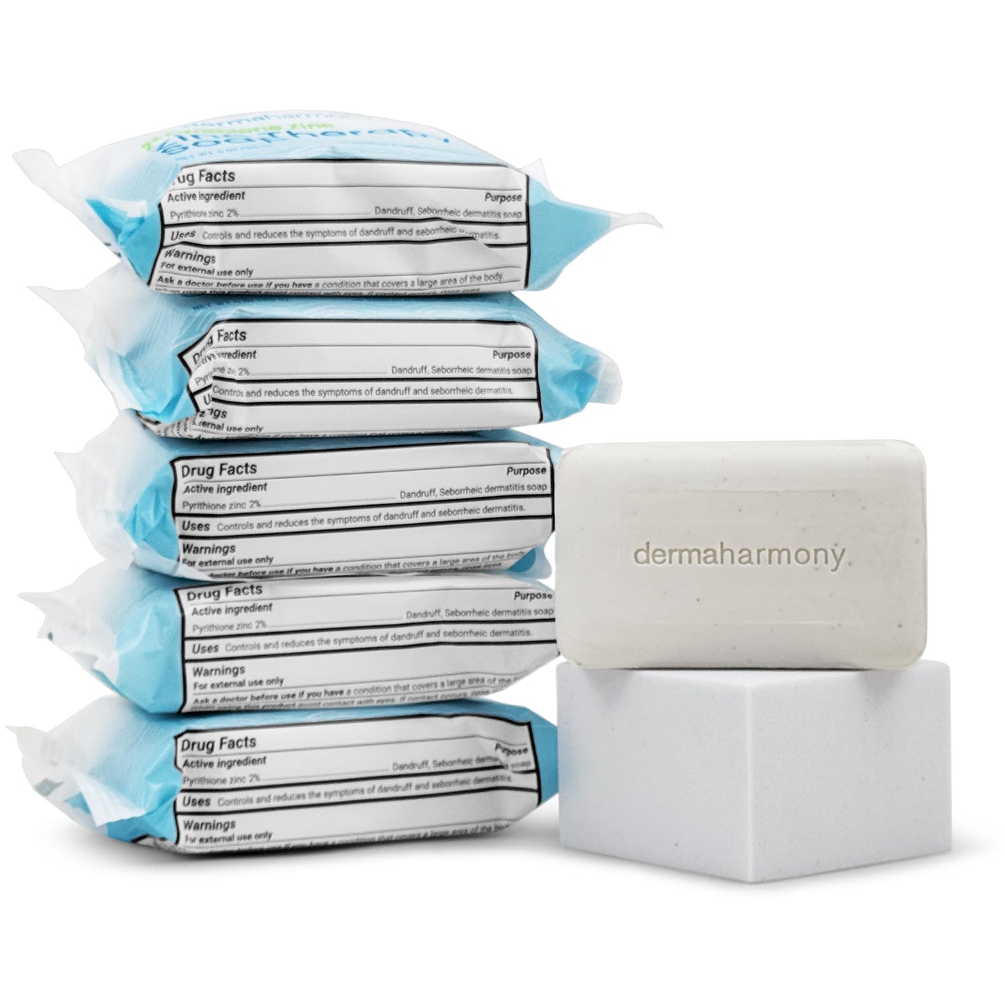 Dermaharmony Set of 5 2% Pyrithione Zinc (ZnP) Bar Soap 4 oz - Crafted for Those with Skin Conditions - Seborrheic Dermatitis, Dandruff, etc. Beauty and Personal Care Dermaharmony