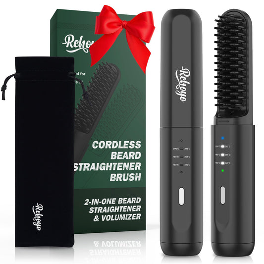 Beard Straightener for Men, Portable Cordless Heated Hair & Beard Straightening Brush with Anti-Scald & Ionic Technology, 3 Temperature Setting Comb Beauty & Personal Care REHOYO