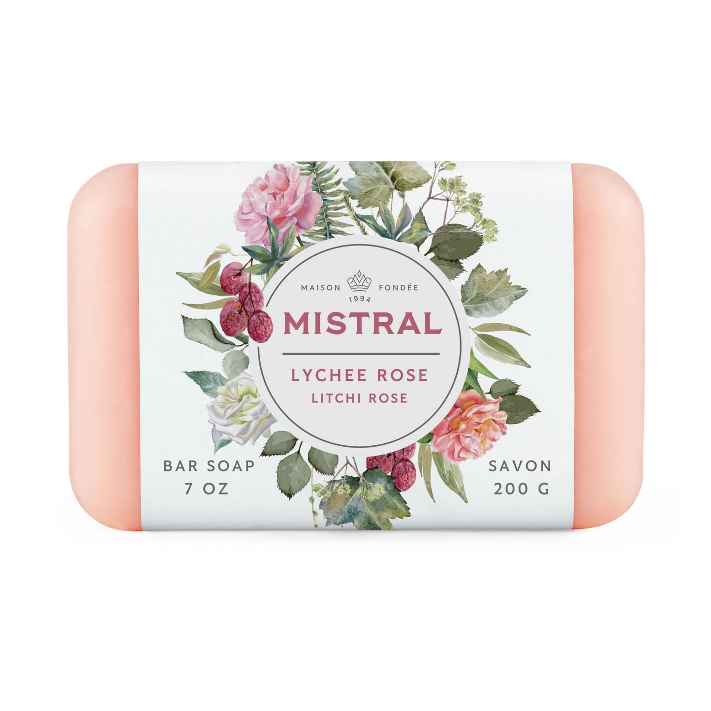 Mistral Classic French Bar Soap, Lychee Rose, 7 oz - Triple-Milled Luxury Natural Soap with Organic Shea Butter & Olive Oil | Long-Lasting Beauty & Personal Care Mistral