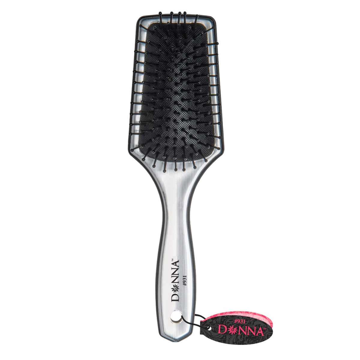 Donna Collection Small Metallic Silver Paddle Hair Brush, Black Beauty & Personal Care Donna Collection